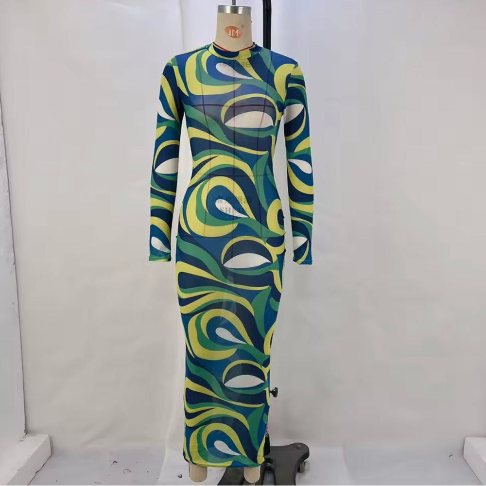 Abstract Patterned Long Sleeve Dress